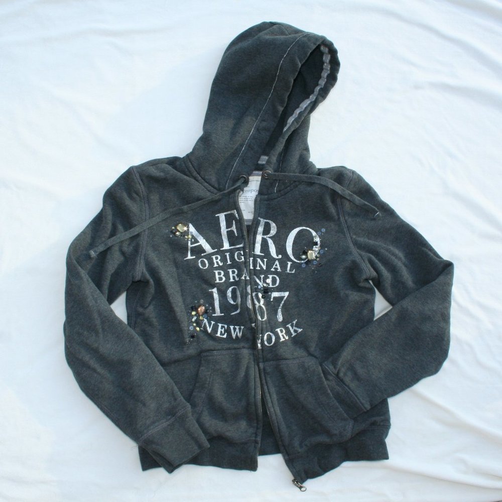 AEROPOSTALE Jewel Zipper Hoodie Women Juniors L Warm Layer Full Zip Sweatshirt